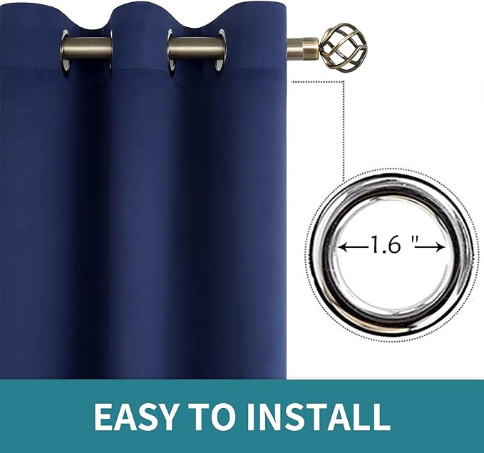 BGment Blackout Curtains for Bedroom - Grommet Thermal Insulated Room Darkening Curtains for Living Room, Set of 2 Panels (52 x 72 Inch, Navy Blue)