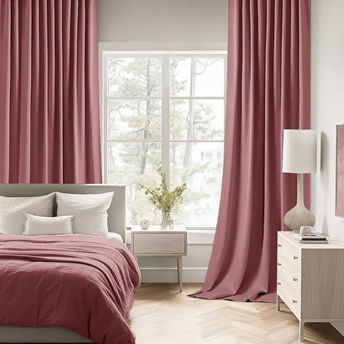 MIULEE Dusty Rose Back Tab Blackout Curtains 108 Inch Long 2 Panels Set for Bedroom, Rod Pocket/Pinch Pleat Extra Long Thermal Insulated Living Room Darkening Pleated Light Blocking Drapes