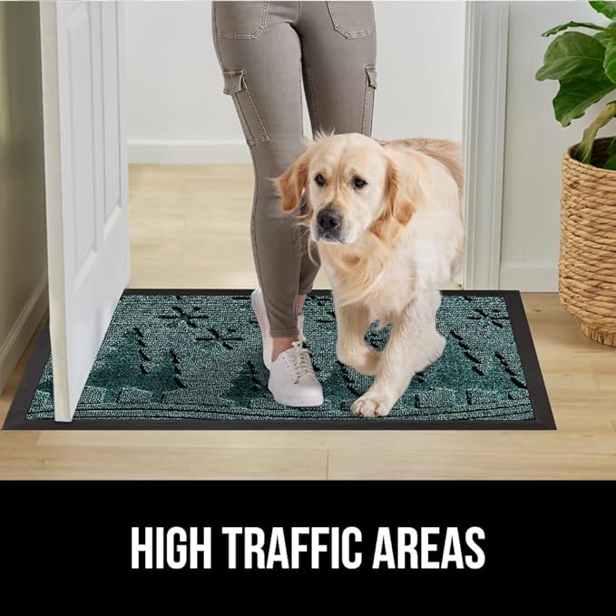 GORILLA GRIP 100% Waterproof All-Season WeatherMAX Doormat, 47x35, US Designed Natural Rubber, Stain and Fade Resistant, Low Profile Indoor Outdoor Door Mats, Easy Clean Patio Mat, Green Snowscape