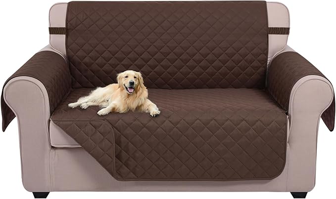 U-NICE HOME Loveseat Sofa Cover Reversible Couch Covers for 2 Cushion Couch for Dogs Furniture Protector Cover with Elastic Straps Water Resistant(Loveseat Small, Chocolate/Chocolate)