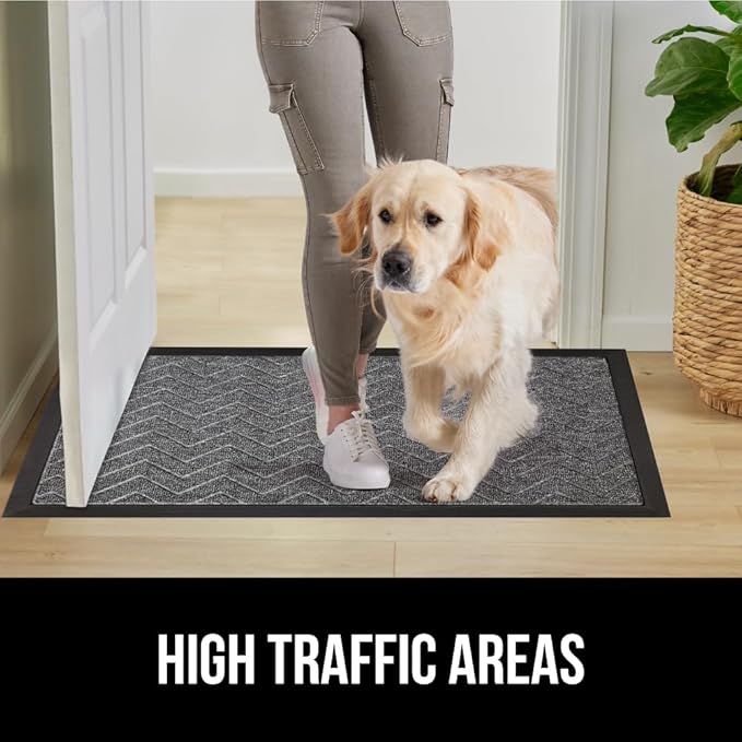GORILLA GRIP 100% Waterproof All-Season WeatherMAX Doormat US Designed Natural Rubber, Stain and Fade Resistant, Low Profile Indoor Outdoor Door Mats, Easy Clean Patio Mat, 29x17, Steel Chevron