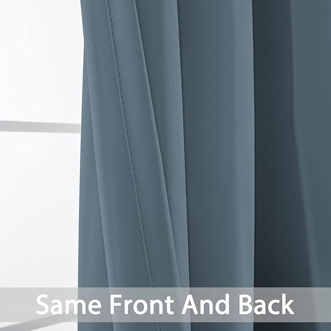 Yakamok Blackout Curtains Room Darkening Thermal Insulated Window Panels,Solid Grommet Top Drapes for Bedroom/Living Room(38x45 Inch, Stone Blue, 2 Panels)