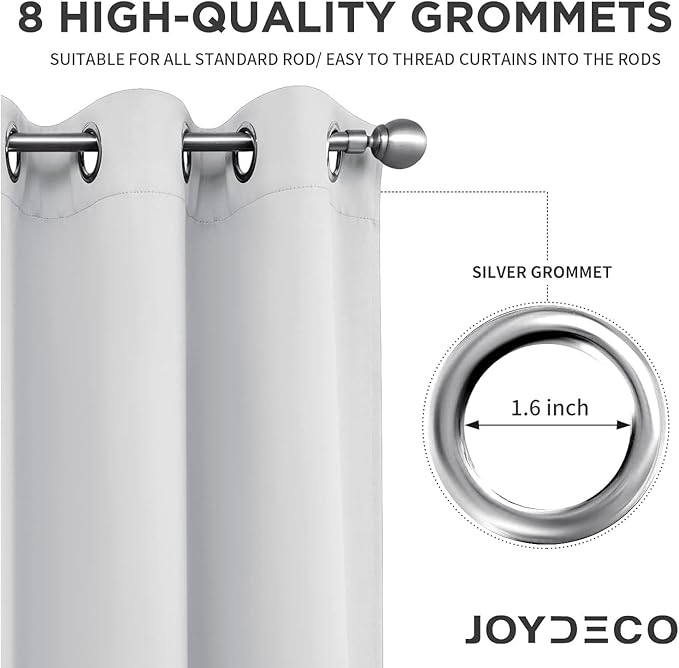 Joydeco White Curtains 45 Inches Long 2 Panels Set, Thermal Insulated Long Curtains& Drapes 2 Burg, Room Darkening Grommet Drapes for Living Room Bedroom Window (W52 x L45 Inch, Greyish White)