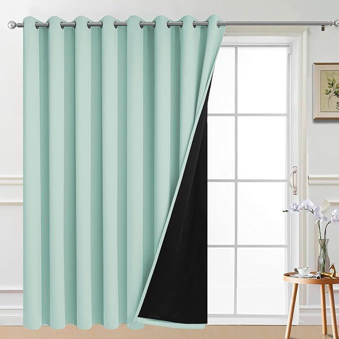 Yakamok Total Blackout Extra Wide Patio Sliding Door Curtains, Grommet Thermal Insulated Blind Curtains, Sliding Glass Door Panel for Living Room/Space Room Divider, Aqua, W100 x L84, 1 Panel