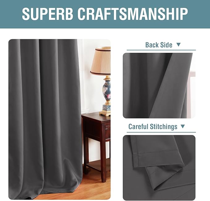 H.VERSAILTEX Microfiber Blackout Grey Curtains for Patio Door Thermal Insulated Living Room Curtains, Room Darkening Noise Reducing Blackout Curtain for Bedroom, Charcoal Gray (1 Panel), 52'W x 96'L