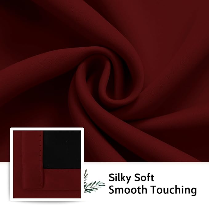 SimpleHome 100% Blackout Curtains for Bedroom,Thermal Insulated Burgundy Red Grommet Window Drapes Room Darkening Curtains for Living Room with Black Back,52 x 84 Inch,2 Panels