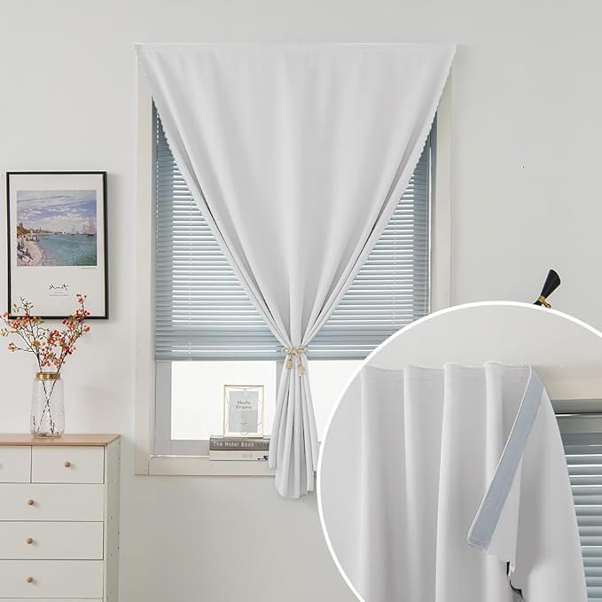 Blackout Curtains for Bedroom Sticky Curtain Blackout Window Cover Self Adhesive Curtains Rod No Drillng, 47" W X 84" L, Light Grey, 1 Panel