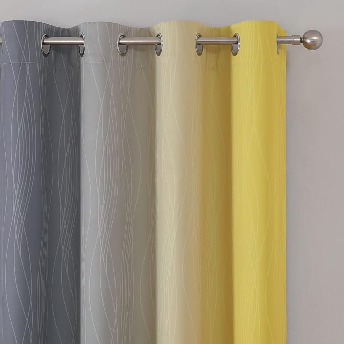 Estelar Textiler Ombre Grey and Yellow Blackout Curtains 72 Inch Length 2 Panels, Full Light Blocking Curtains for Living Room,Grommet Thermal Insulated Gradient Drapes for Bedroom, 52x72 Inch