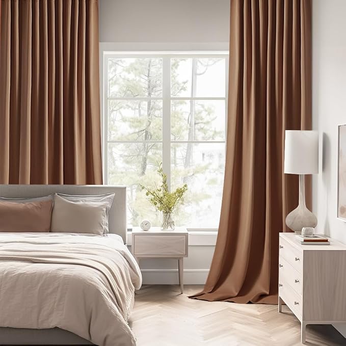 MIULEE Back Tab Blackout Curtains 84 Inch Length 2 Panels Set for Living Room Bedroom, Rod Pocket/Pinch Pleated Thermal Insulated Room Darkening Light Blocking Curtains 52x84 Inch, Cappuccino Brown