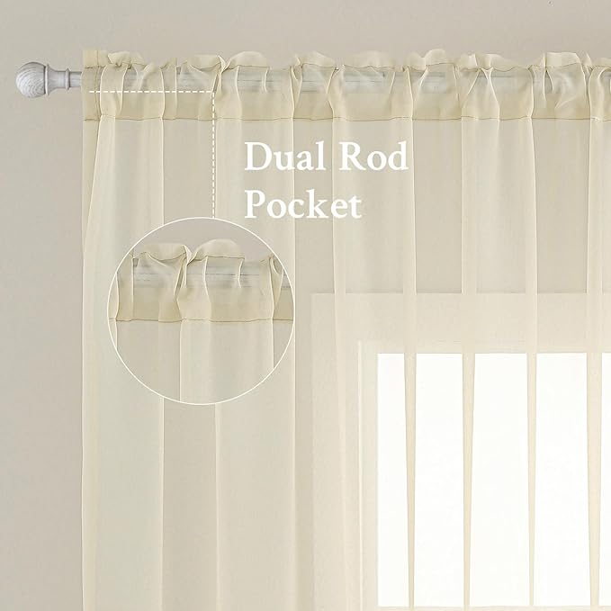 MIULEE 2 Panels Solid Color Light Cream Sheer Window Curtains Elegant Window Voile Panels/Drapes/Treatment for Bedroom Living Room (54 X 102 Inches Light Cream)
