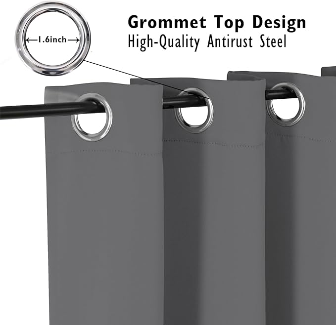 ChrisDowa Blackout Curtains 63 inches Long for Bedroom - 2 Panels Set Grommet Thermal Insulated Room Darkening Curtains for Living Room (Grey, 42 x 63 Inch)