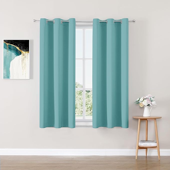 ChrisDowa Blackout Curtains 45 inches Long for Bedroom - 2 Panels Set Grommet Thermal Insulated Room Darkening Curtains for Living Room (Aqua, 38 x 45 Inch)