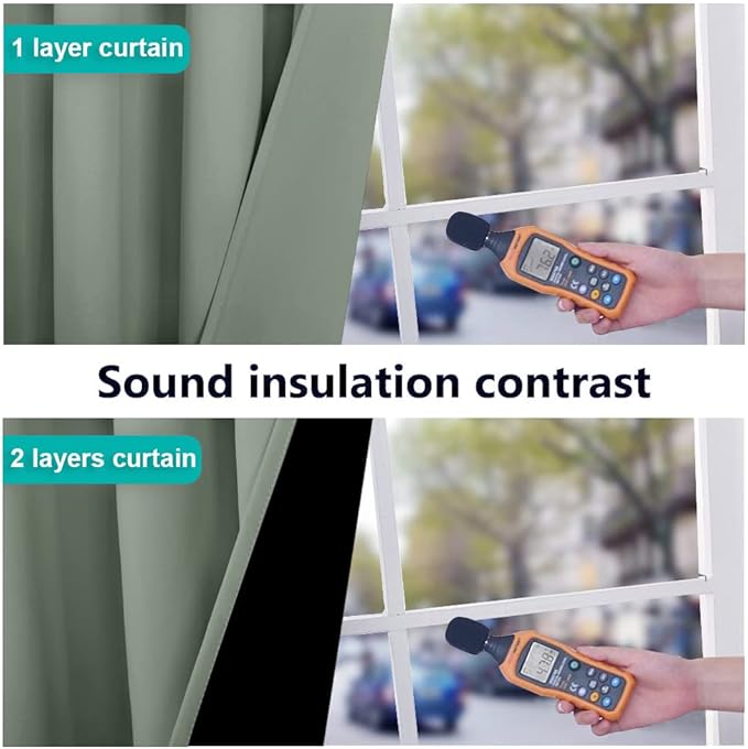 NICETOWN 100% Blackout Window Curtain Panels, Heat and Full Light Blocking Drapes with Black Liner for Nursery, 70" Drop Thermal Insulated Draperies (Greyish Green, 2 Pieces, 37" Wide Each Panel)