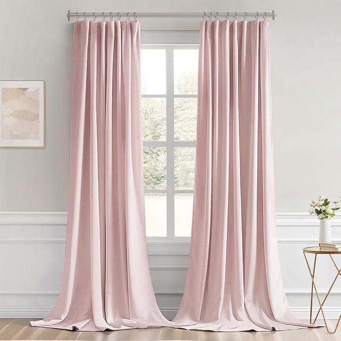 MIULEE Baby Pink Back Tab Blackout Curtains 102 Inch Long 2 Panels Set for Living Room Bedroom, Rod Pocket/Pinch Pleated Thermal Insulated Room Darkening Light Blocking Floor to Ceiling Drapes