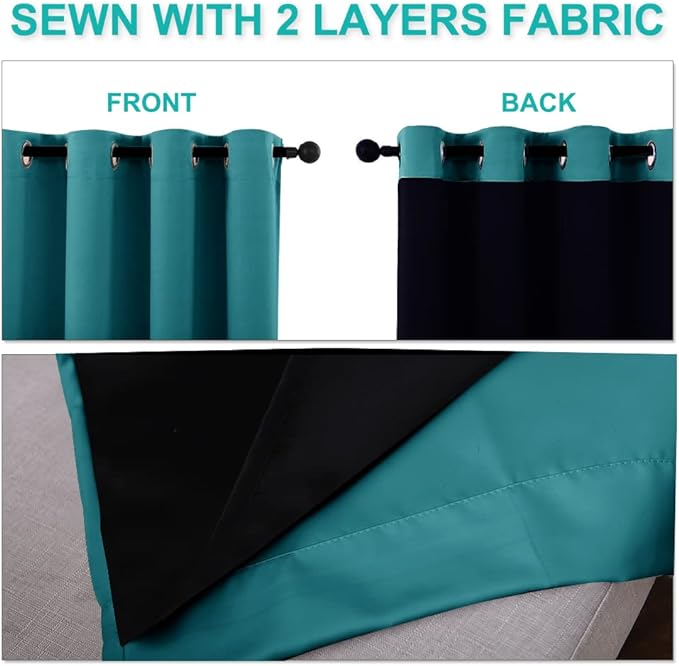 NICETOWN Peacock Teal Blackout Curtains 90 inches Long, Full Light Blocking Drapes with Black Liner for Nursery, Thermal Insulated Draperies for Hall, Villa (2 Pieces, 46" Wide Each Panel)