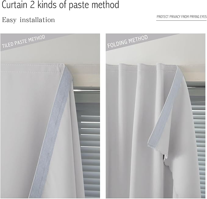 Blackout Curtains for Bedroom Sticky Curtain Blackout Window Cover Self Adhesive Curtains Rod No Drillng, 47" W X 96" L, Light Grey, 1 Panel