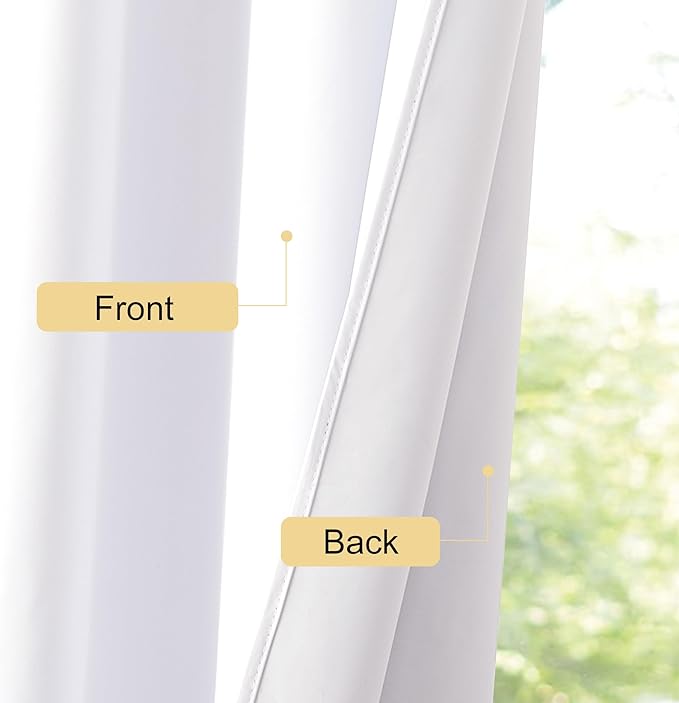 NICETOWN Bedroom 100% Blackout Curtains, 2 Panels, 34 by 63, Snow White, Window Treatment Rod Pocket Curtains/Drapes for Bedroom