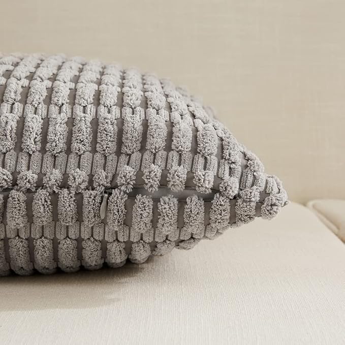 Fancy Homi 4 Packs Grey Decorative Throw Pillow Covers 12x20 Inch for Living Room Couch Bed, Rustic Modern Farmhouse Boho Home Decor, Soft Plush Corduroy Gray Cute Square Accent Cushion Case 30x50 cm