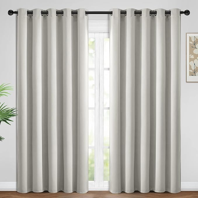 Yakamok Blackout Curtains Room Darkening Thermal Insulated Window Panels,Solid Grommet Top Drapes for Bedroom/Living Room(62Wx84L, Light Beige, 2 Panels)