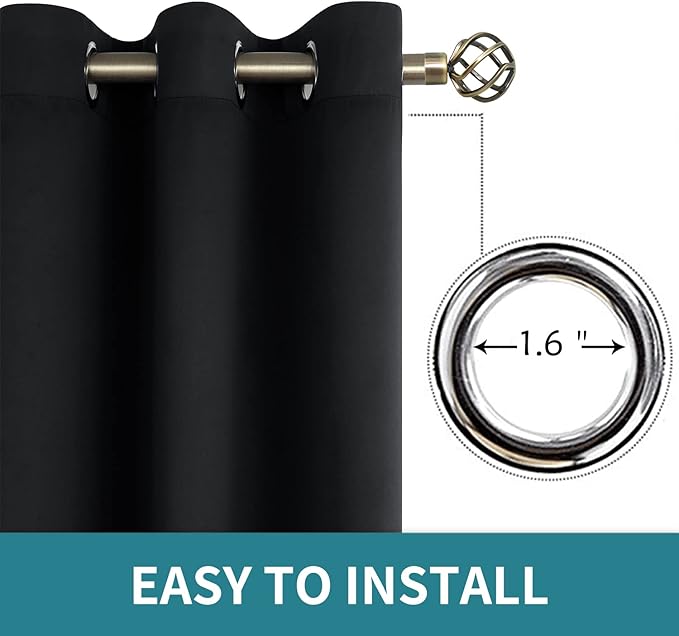 BGment Black Short Blackout Curtains for Small Windows, 38 x 45 Inch Thermal Insulated Tier Set of 2 Panels Sun Blocking Drapes for Kitchen Bedroom