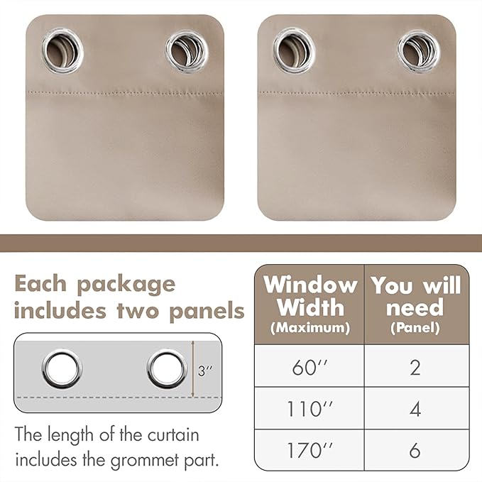 MIULEE Room Darkening Curtains Thermal Insulated Drapes Solid Window Treatment Set Grommet Top Light Blocking Blackout Curtain for Living Room/Bedroom 2 Panels 52 x 84 inch Length Taupe