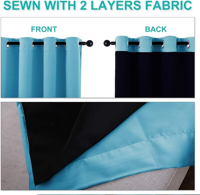 NICETOWN 100% Blackout Curtains for Windows, Pack of 2, Teal Blue, 52" W x 120" L, Super Heavy-Duty Black Lined Total Darkness Drapes for Bedroom, Privacy Assured Window Treatment for Patio