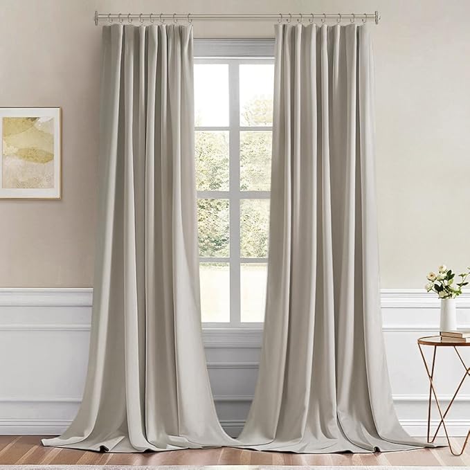 MIULEE Natural Back Tab Blackout Curtains 108 Inch Long 2 Panels Set for Bedroom, Rod Pocket/Pinch Pleat Extra Long Thermal Insulated Living Room Darkening Pleated Light Blocking Drapes