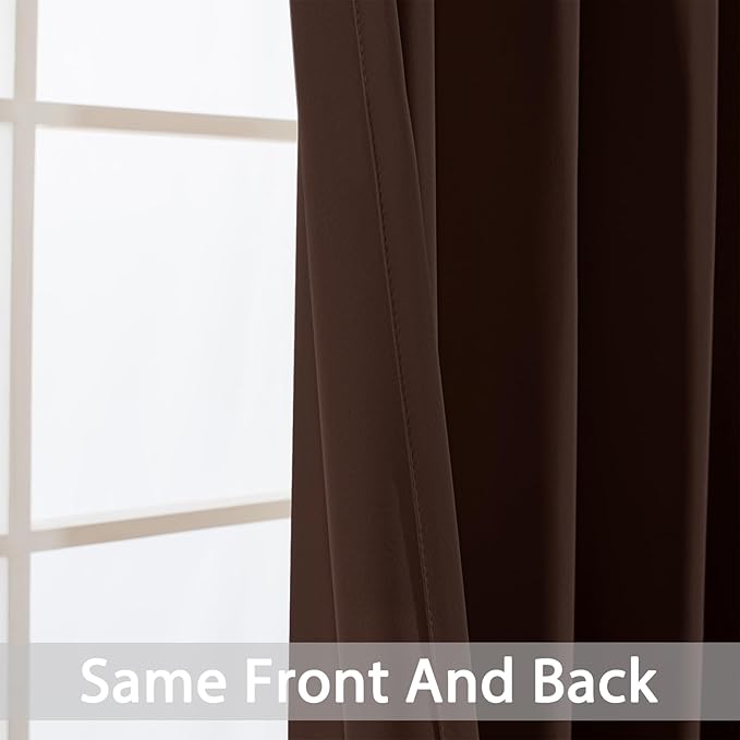 Yakamok Blackout Curtains Room Darkening Thermal Insulated Window Panels,Solid Grommet Top Drapes for Bedroom/Living Room(52Wx90L, Chocolate Brown, 2 Panels)