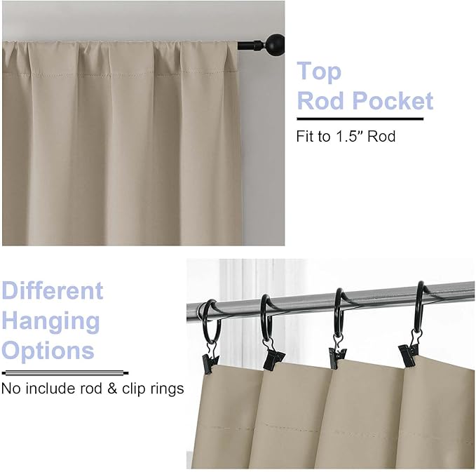 Simplebrand Ava Biscotti Beige Blackout Curtains for Bedroom 96 Inches Long 2 Panels, Solid Thermal Insulated, Energy Saving Nursery Window Treatment Curtains Blackout Drapes, W50 x L96 Inch