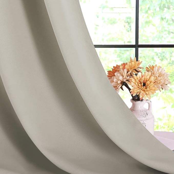 NICETOWN Natural Blackout Curtains Panels for Bedroom, 2 Panels, 52 x 92 Inch, 3 Pass Microfiber Noise Reducing Thermal Insulated Solid Ring Top Blackout Window Drapes