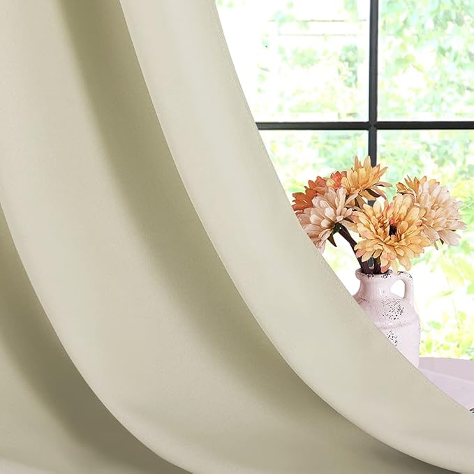 NICETOWN Blackout Curtains for Bedroom, Beige, 42 W by 80 L, Set of 2, Thermal Insulated Curtains & Drapes with Grommet Top for Living Room, Privacy Window Treatment Draperies