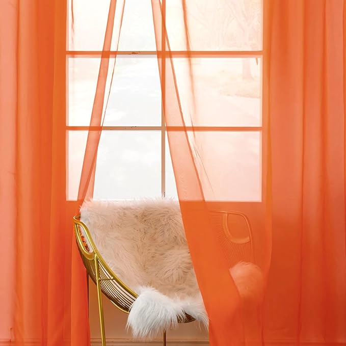 SpaceDresser Sheer Voile Window Treatment Rod Pocket Curtain Panels for Kitchen Bedroom Living Room Drapes Sunlight Filtering Privacy Semi Home Decor Assorted (Burnt Orange, 52 W x 54 L)