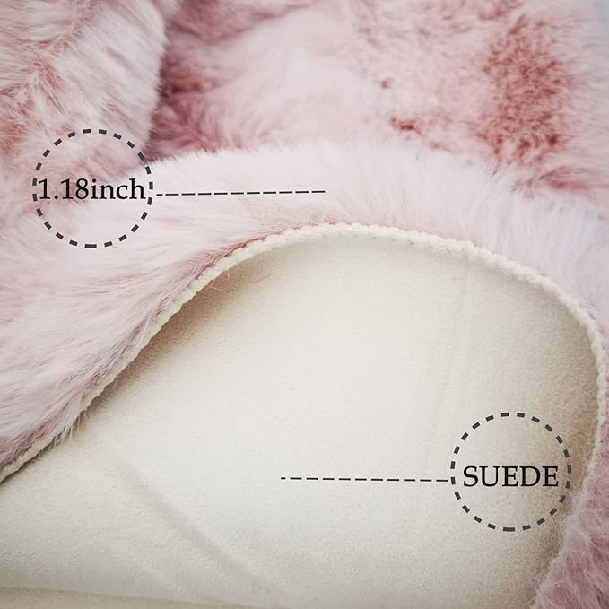 Ghouse Ultra Soft Faux Rabbit Fur Rug, Machine Washable Area Rugs for Bedroom Fluffy Rugs for Living Room, No-Shedding Carpet Sheepskin Runner Rugs Pink 2x10 Feet