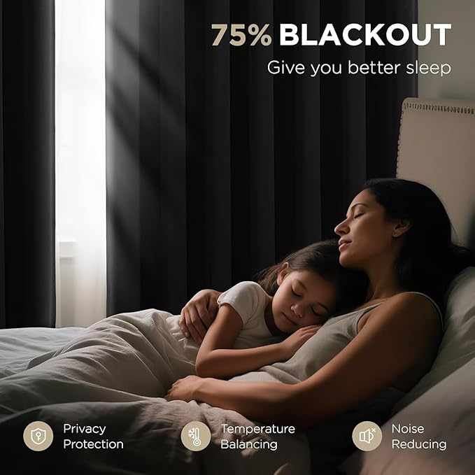 Joydeco Blackout Curtains for Bedroom 95 Inch, Black Curtains with Grommets, Noise Reducing Energy Saving Wrinkle-Free Thermal Insulated & Room Darkening Drapes for Living Room, 2 Panels