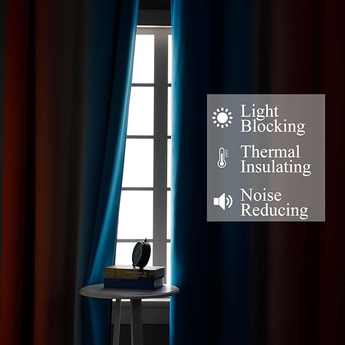 Ombre Orange and Blue Blackout Curtains 72 Inch Length 2 panels, Full Room Darkening Curtains for Bedroom, Thermal Insulated Gradient Drapes, Full Light Blocking Curtains with Grommet, 52x72 Inch