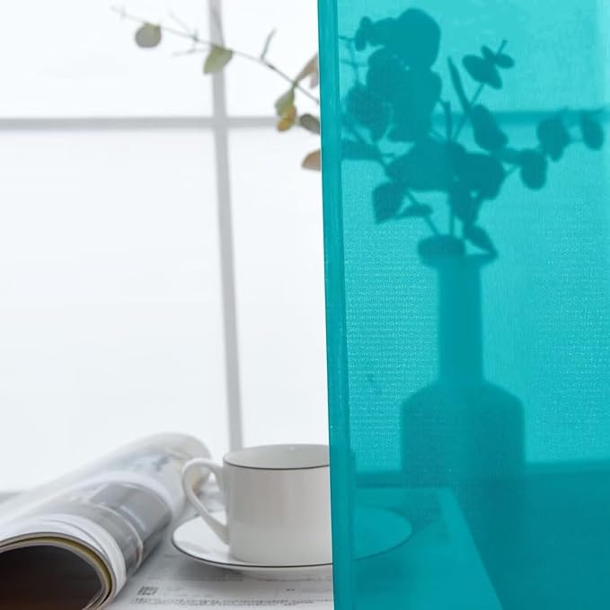 SpaceDresser Basic Rod Pocket Sheer Voile Window Curtain Panels Peacock Blue 1 Pair 2 Panels 52 Width 36 Inch Long for Kitchen Bedroom Children Living Room Yard（Peacock Blue, 52W x 36L）