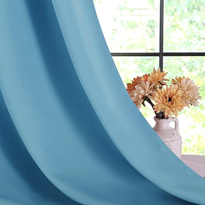 NICETOWN Blackout Curtains & Drapes for Bedroom, Teal Blue, W34 x L40, Set of 2, Triple Weave Grommet Top Thermal Insulated Light Blocking Panels for Bathroom/Living Room
