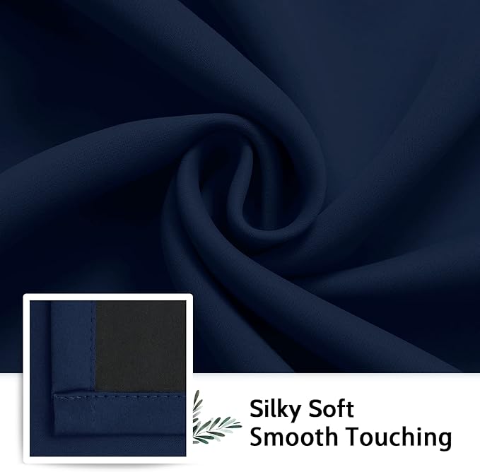 SimpleHome 100% Blackout Curtains for Bedroom,Thermal Insulated Grommet Window Drapes Room Darkening Navy Blue Curtains for Living Room with Black Back,52 x 63 Inch,2 Panels