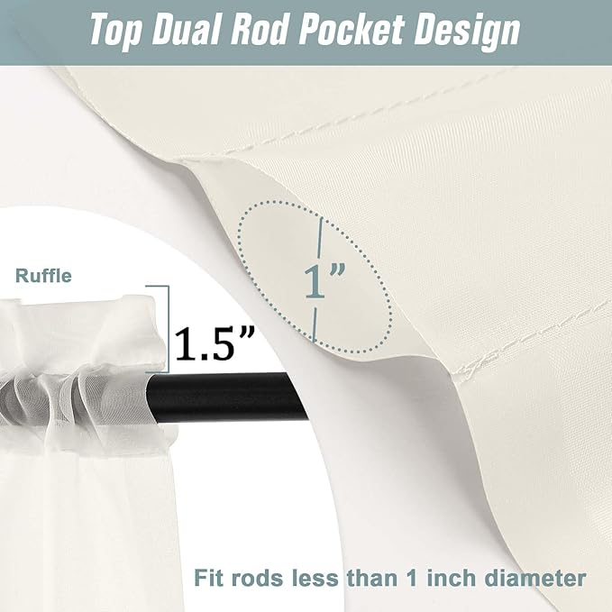 Extra Wide Ivory Sheer Curtains for Window 96 Inches Long 2 Panels Set, Elegant Light Filtering Voile Sheer Curtains for Sliding Glass Door, Dual Rod Pocket Window Drapes, 2x59Wx96L Inches