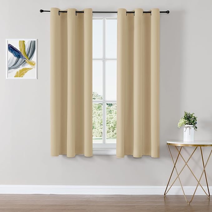 ChrisDowa Blackout Curtains 48 inches Long for Bedroom - 2 Panels Set Grommet Thermal Insulated Room Darkening Curtains for Living Room (Biscotti Beige, 42 x 48 Inch)