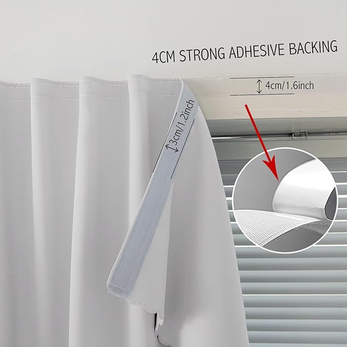 Blackout Curtains for Bedroom Sticky Curtain Blackout Window Cover Self Adhesive Curtains Rod No Drillng, 47" W X 79" L, Light Grey, 1 Panel