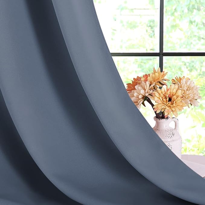NICETOWN Window Treatment Blackout Curtain Panels, Home Décor Thermal Insulated Solid Grommet Blackout Draperies/Drapes for Bedroom (Set of 2 Panels, 42 by 72 Inch, Stone Blue)