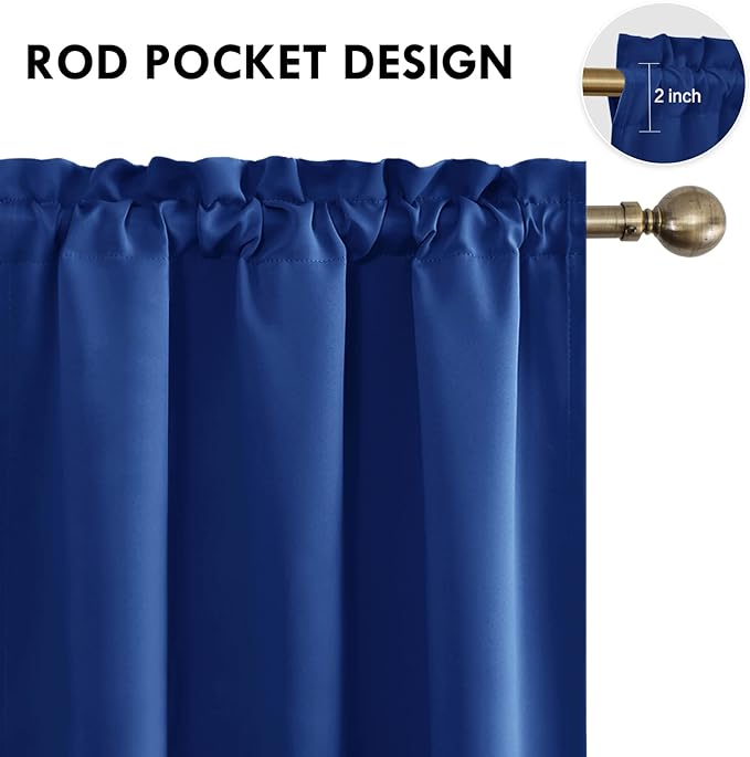 DWCN Blackout Curtains Room Darkening Thermal Insulated Bedroom Curtains Window Curtain Panels, 42 x 84 inches Long, Set of 2 Classic Blue Rod Pocket Drapes