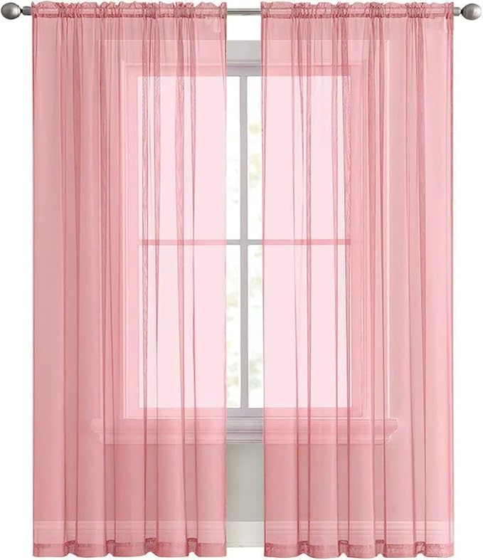 SpaceDresser Sheer Voile Window Treatment Rod Pocket Curtain Panels for Kitchen Bedroom Living Room Drapes Sunlight Filtering Privacy Semi Home Decor Assorted Colors Sizes (Blush, 52 W x 108 L)