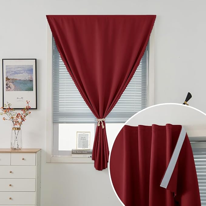 Self Adhesive Curtains, Stick Curtain Blackout Shades Window Cover Curtains for Living Room No Drilling, 59" W X 59" L, Burgundy, 1 Panel
