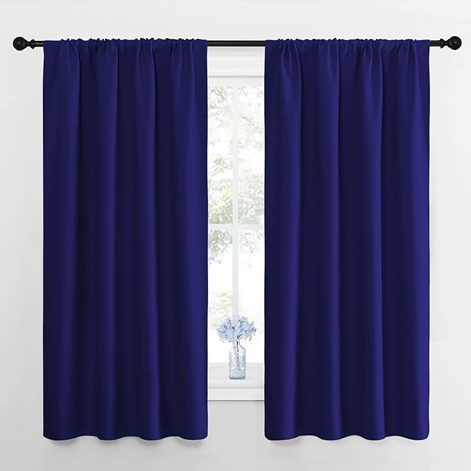 NICETOWN Curtains for Bedroom, Blackout Draperies, All Season Thermal Insulated Solid Rod Pocket Top Blackout Curtains & Drapes for Kid's Room (Navy Blue, 1 Pair, 42 x 63 Inch)