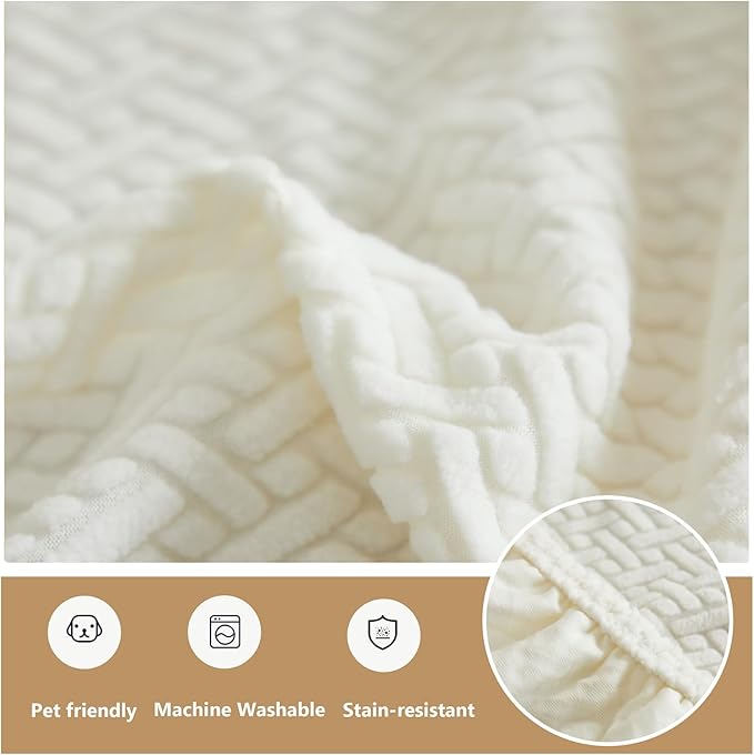 Couch Cushion Covers for Sofa Couch Covers Wear-Resistant Universal Sofa Cover Washable Stretch for Sectional Slipcovers (Texture-Cream White,Back Cover M)