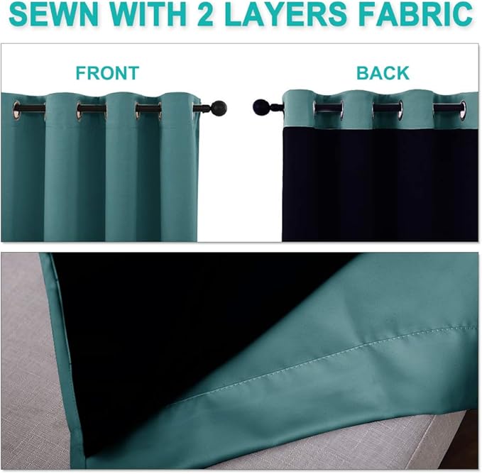 NICETOWN 100% Blackout Curtains 102 inches Long, Noise Reduction Window Treatment Curtains, Thermal Insulated Energy Smart Drapes and Draperies for Apartment Decor, Sea Teal, Set of 2, 55 inches W