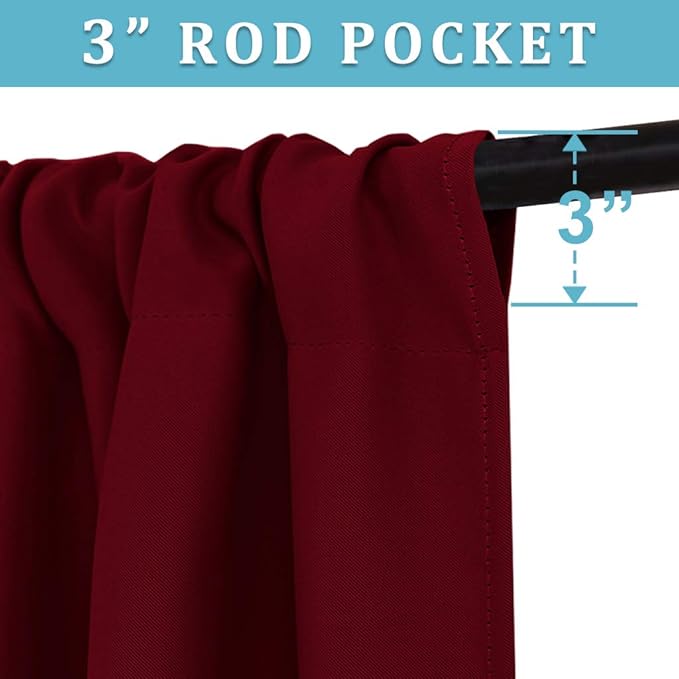 RYB HOME Blackout Curtains for Bedroom Living Room 63 inches Long, Thermal Insulated Privacy Rod Pocket Drapes for Nursery Office Home Theater, Width 42 by Length 63, Burgundy Red, 2 Panels