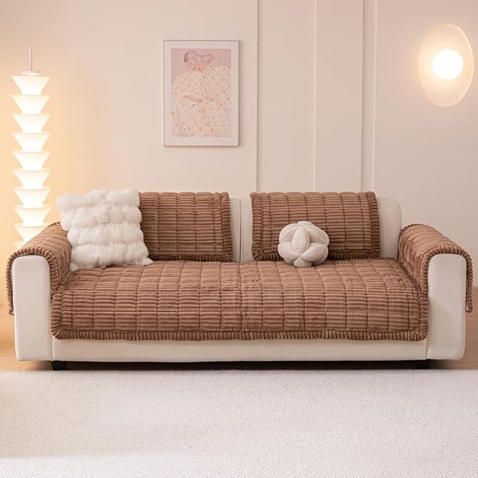 Couch Cover for Dogs Washable, Fuzzy Pet Couch Covers for 3 Cushion Sofa Pet Friendly, Non Slip Sofa Cover (Dark Brown, 35" x 82.7"/90 x 210cm)
